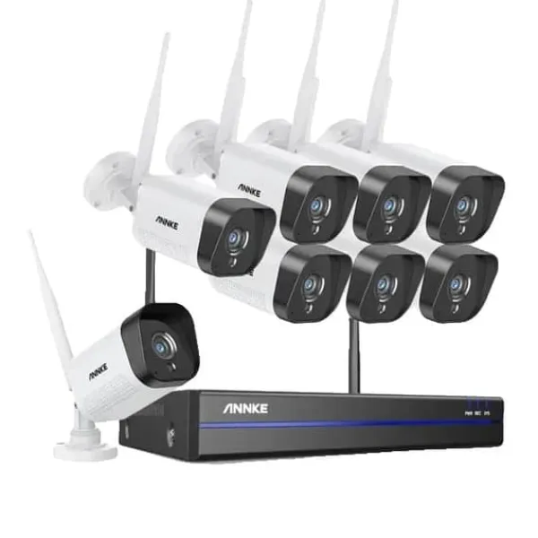 WiFi-sikkerhedskamerasystem, 5 MP NVR, AI menneskelig detektion, 8 kameraer, indbygget harddisk, ingen Sikkerhedsmonitorer & Videokameraer