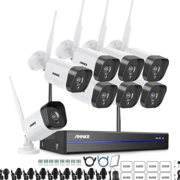 WiFi-sikkerhedskamerasystem, 5 MP NVR, AI menneskelig detektion, 8 kameraer, indbygget harddisk, ingen Sikkerhedsmonitorer & Videokameraer