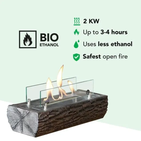 Pejse^Woody bio-ethanol bordovn - humør pejs - Indendørs & Udendørs - Træ look - 2 KW varme