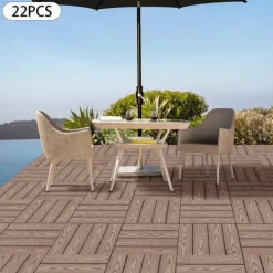 Hot WPC terrassefliser - Kliksystem - 22-pak - 30×30 cm - 20 mm Tykkelse - Præget træstruktur - Bæreevne 500 kg - Mørk khaki Havedekorationer