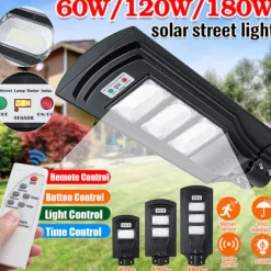 Outlet 60W/120W/180W (60/120/180LED) 6500K Solpanel Gadelys IP66 Vandtæt +4 tilstande + Fjernbetjening,Udendørs Havegadevæglampe Sikkerhedsbelysning Sikkerhedslamper