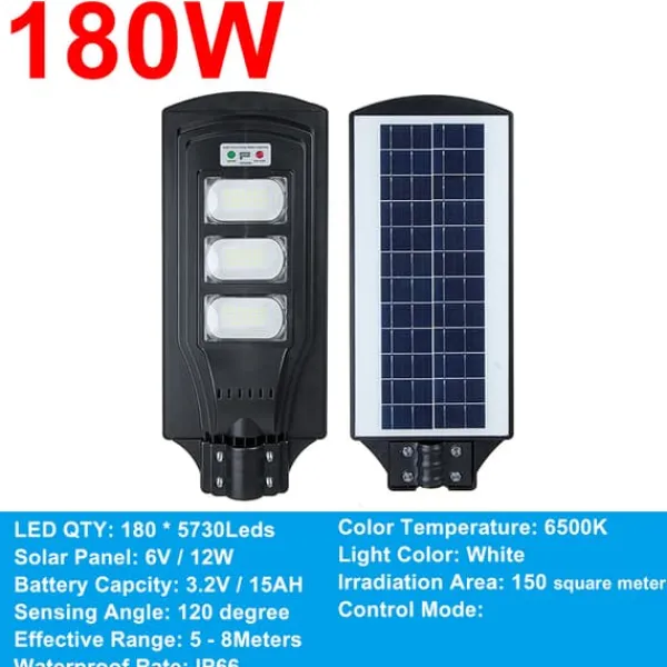 Outlet 60W/120W/180W (60/120/180LED) 6500K Solpanel Gadelys IP66 Vandtæt +4 tilstande + Fjernbetjening,Udendørs Havegadevæglampe Sikkerhedsbelysning Sikkerhedslamper