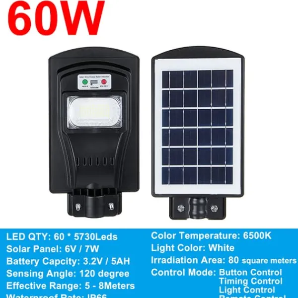 Outlet 60W/120W/180W (60/120/180LED) 6500K Solpanel Gadelys IP66 Vandtæt +4 tilstande + Fjernbetjening,Udendørs Havegadevæglampe Sikkerhedsbelysning Sikkerhedslamper