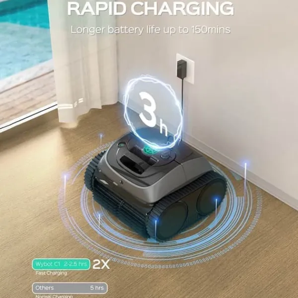 Pool- & Spatilbehør^WYBOT C1 Batteridrevet robotpoolrenser - 150 min. driftstid - 2642GPH sugning - Bluetooth/app-styring - til pools op til 150 m²