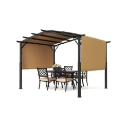 Buer, Spalier, Lysthuse Uden Tag^10x12 fod Udendørs Udtrækkelig Pergola, Buet Top Metalpergola, med Baldakin
