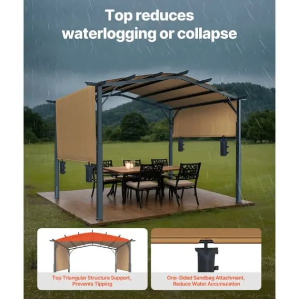 Buer, Spalier, Lysthuse Uden Tag^10x12 fod Udendørs Udtrækkelig Pergola, Buet Top Metalpergola, med Baldakin