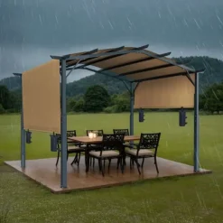Buer, Spalier, Lysthuse Uden Tag^10x12 fod Udendørs Udtrækkelig Pergola, Buet Top Metalpergola, med Baldakin