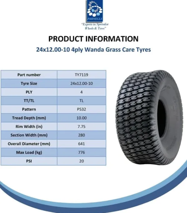 Havemaskiner^24x12.00-10 4-lags græsdæk til John Deere Gator plæneklipper 305/60-10 Utility P532