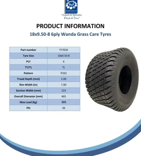Havemaskiner^18x9.50-8 plæneklipperdæk 6ply Multi turf græs - plæneklipperdæk Wanda P332