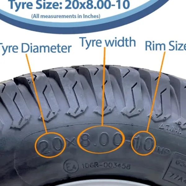 Havemaskiner^20x8.00-10 Plæneklipperhjul med 4 knopper Turf Wanda 100 mm PCD Road Legal (sæt med 2)