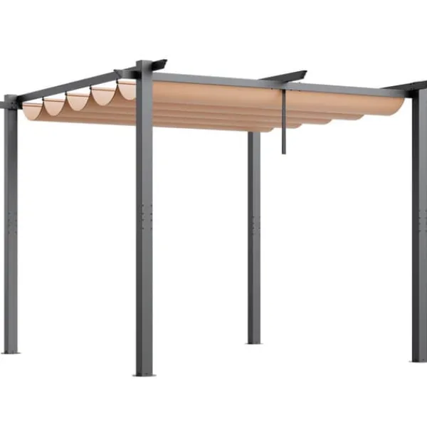 Buer, Spalier, Lysthuse Uden Tag^10'x10' Udendørs Udtrækkelig Pergola med Solskærm, Aluminium, Beige, Vandafvisende, Holdbar, Ideel til Have eller Terrasse.