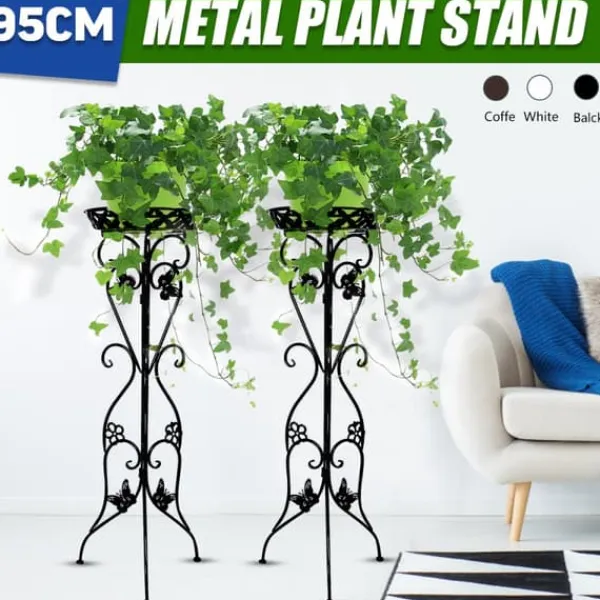 Outlet 2X 95x32cm Metal Høj Plantestand Urtepotteholder Have Patio Hjem Indendørs Udendørs Hvid Plantestativer