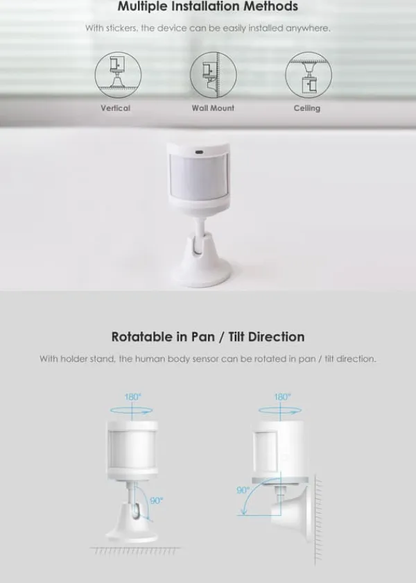 Bevægelsesdetektorer^XiaoMi Smart Home Menneskekropssensor Trådløs forbindelse 7m registreringsafstand