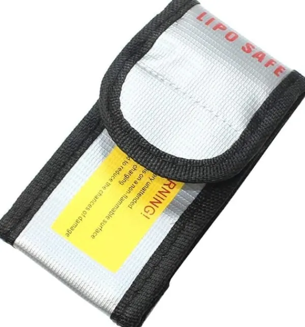 Brandalarm^Yunique - Sikkerhedsetui til lipobatterier, 1 pc, flammehæmmende og anti-eksplosionsmateriale, dimensioner 64X50x95 mm - Beskyttelsesetui til RC